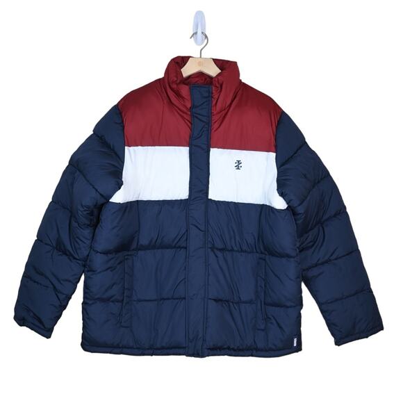 IZOD Mens Large Colorblock Puffer Jacket Navy Blue NEW - Picture 2 of 13